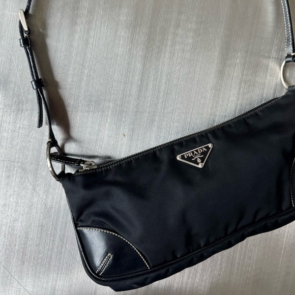 Prada Vintage Tessuto Nylon/Leather Shoulder Pochette in Black - Picture 1 of 6